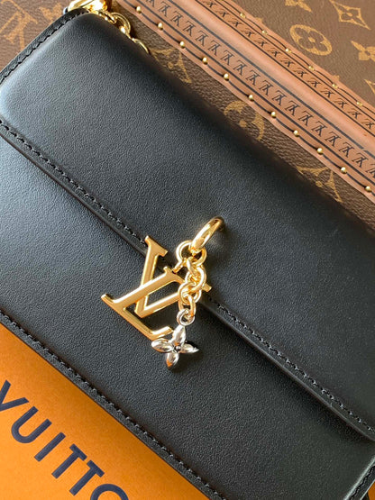 Stylish Louis Vuitton Leather Chain Bag With Gold LV Charm for Fashion Enthusiasts 4 colors available