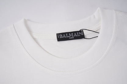 Balmain Black/White Tee With Embroidered Leopard Logo For Luxury Streetwear Style
