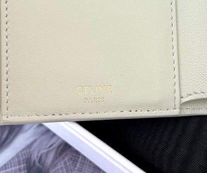 Celine VICTOIRE Triomphe Beige Leather Compact Wallet With Gold Hardware 100963
