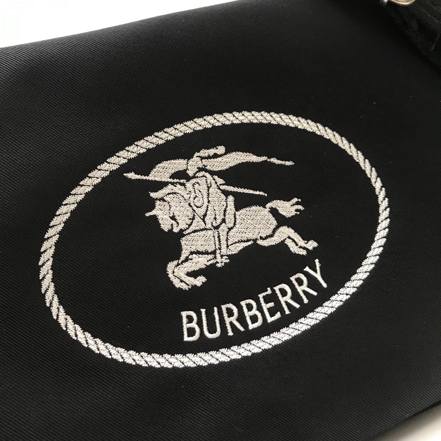Classic Black Burberry Messenger Bag With Equestrian Knight Logo And Adjustable Strap Style No.265