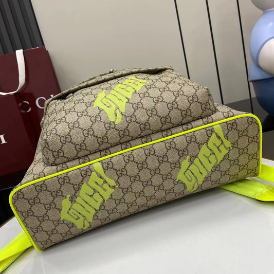 Stylish Gucci Backpack With Signature Pattern And Neon Accents For Fashion Lovers 834466