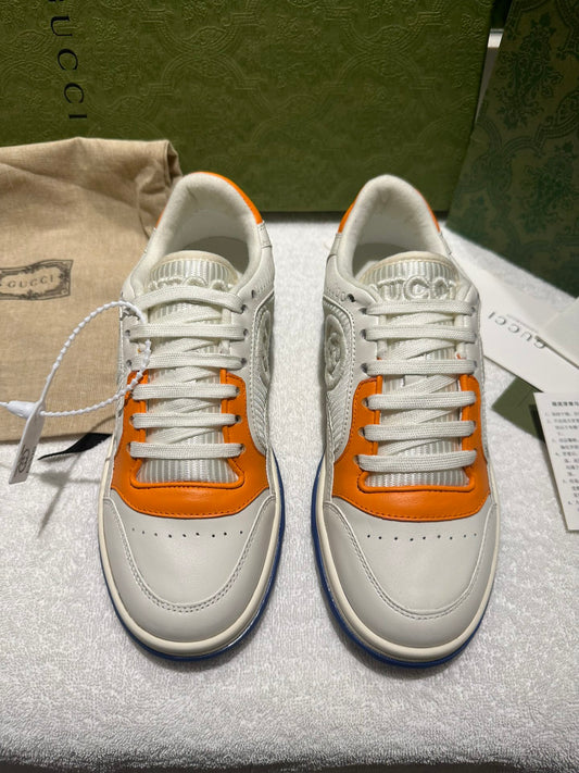 Gucci MAC80 Cream And Blue Leather Sneakers With Interlocking G