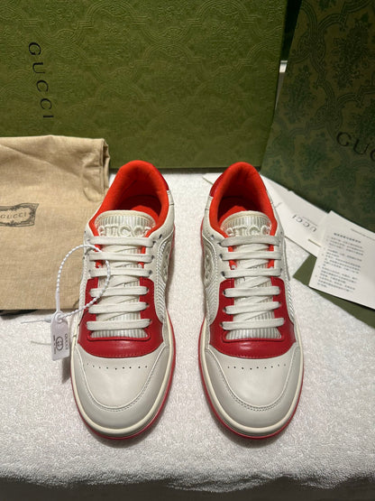 Gucci MAC80 Cream And Blue Leather Sneakers With Interlocking G