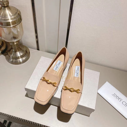 Jimmy Choo Women's Beige Patent Leather Chain - Decorated Loafers