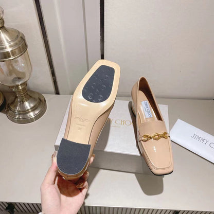 Jimmy Choo Women's Beige Patent Leather Chain - Decorated Loafers