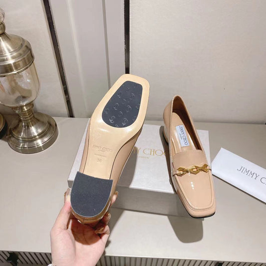 Jimmy Choo Women's Beige Patent Leather Chain - Decorated Loafers