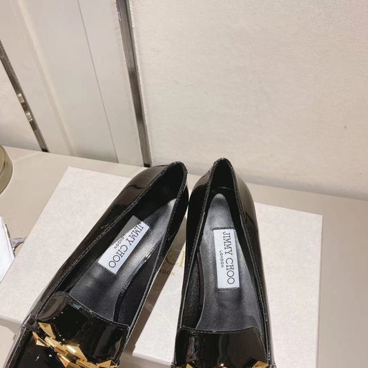 Jimmy Choo Women's Black Patent Leather Chain - Accented Loafers