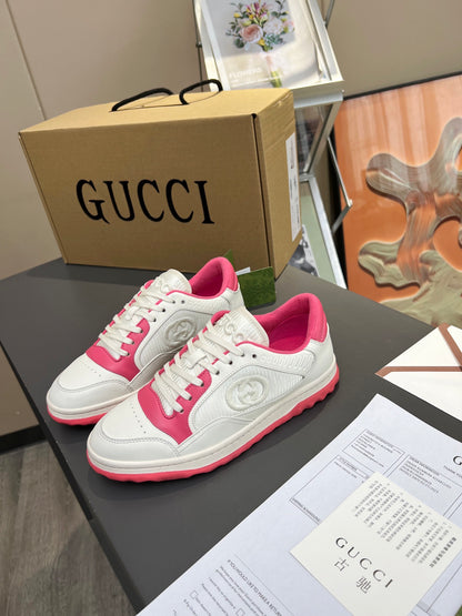Gucci Black And White Leather Sneakers With Interlocking G
