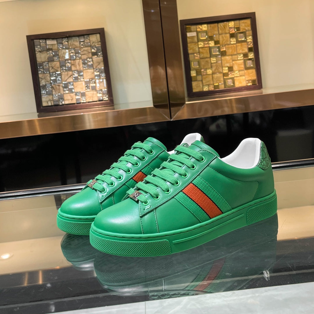 Gucci White Leather Sneakers With Web Stripes