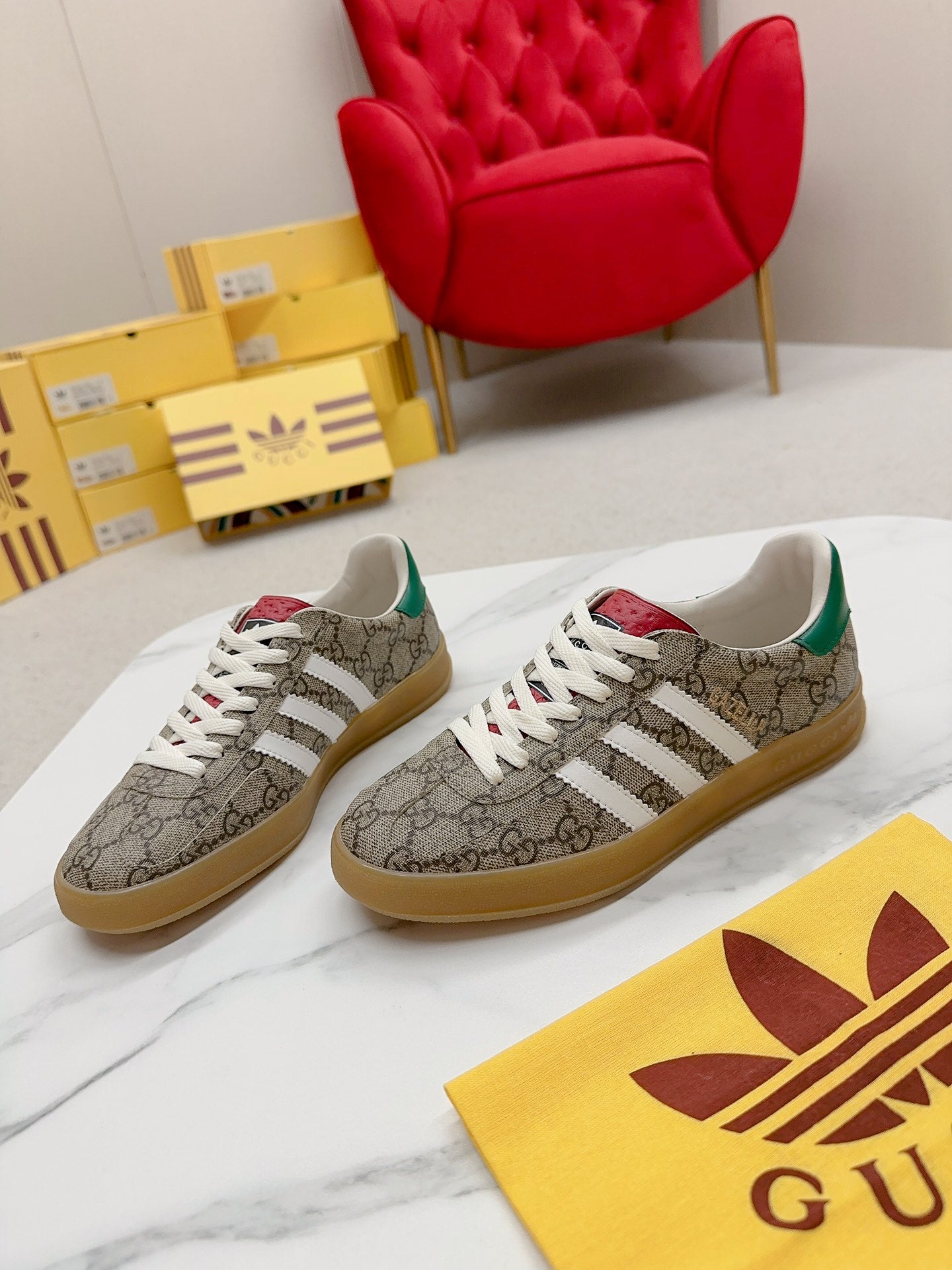 Gucci x Adidas Gazelle GG Canvas Sneakers With Colorful Accents
