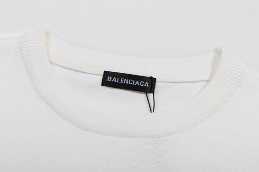 Balenciaga White Crew Neck Sweater With Brand Graphic Print