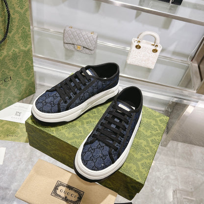 Gucci TENNIS 1977 Women's Denim Platform Sneakers With GG Motif