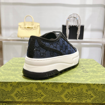 Gucci TENNIS 1977 Women's Denim Platform Sneakers With GG Motif