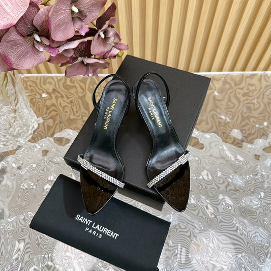 Saint Laurent Elegant Crystal - Embellished Black High - Heel Sandals