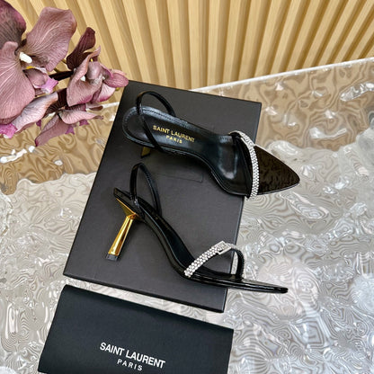 Saint Laurent Elegant Crystal - Embellished Black High - Heel Sandals