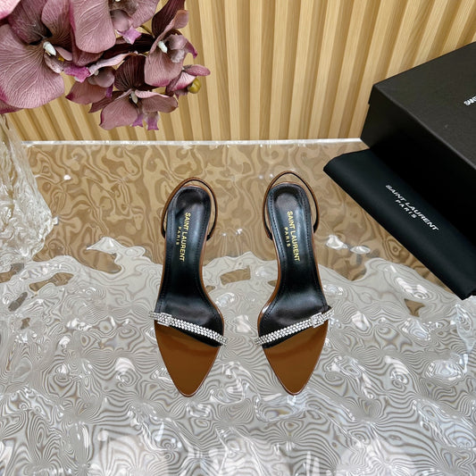 Saint Laurent Brown Crystal - Strap High - Heel Sandals For Elegant Looks