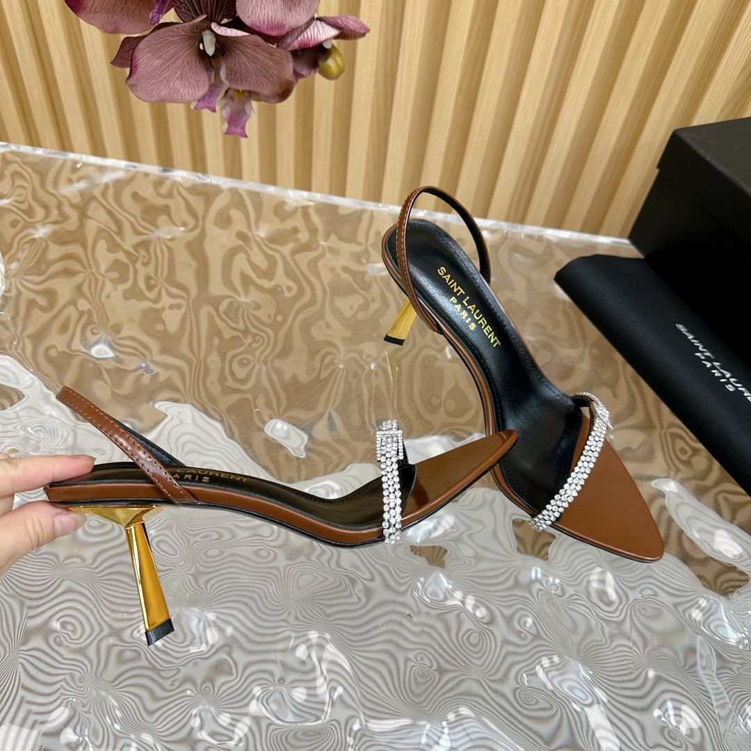 Saint Laurent Brown Crystal - Strap High - Heel Sandals For Elegant Looks