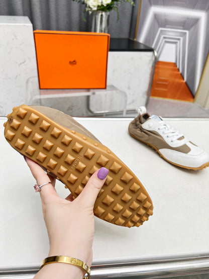 Hermès Unisex Brown And White Sneakers For Luxury Casual Style