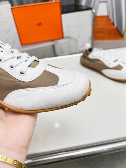 Hermès Unisex Brown And White Sneakers For Luxury Casual Style