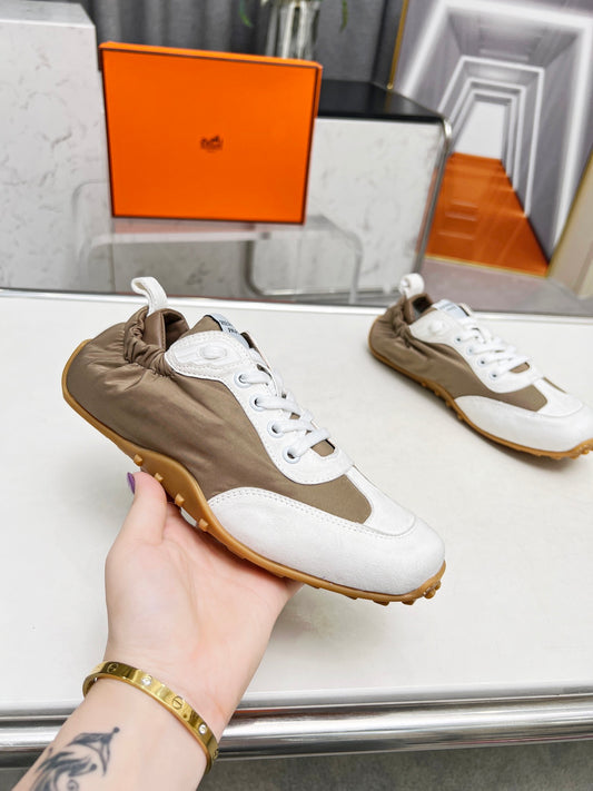 Hermès Unisex Brown And White Sneakers For Luxury Casual Style