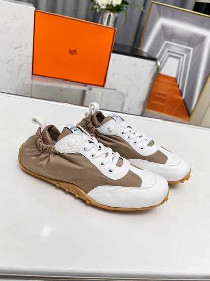 Hermès Unisex Brown And White Sneakers For Luxury Casual Style