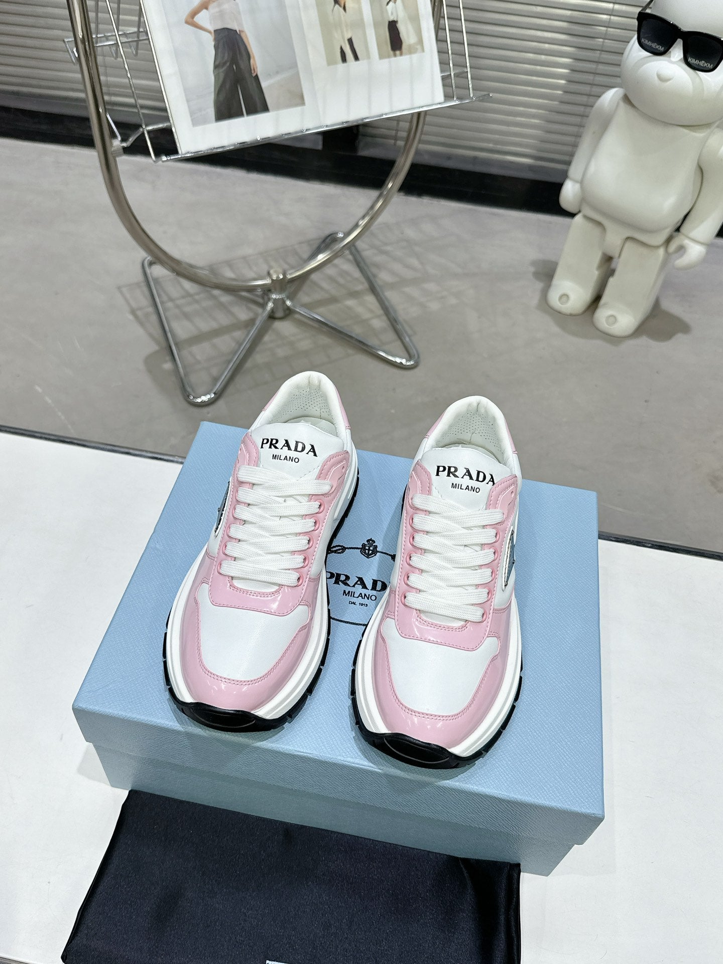 Prada Pink And White Chunky Platform Sneakers For Fashion