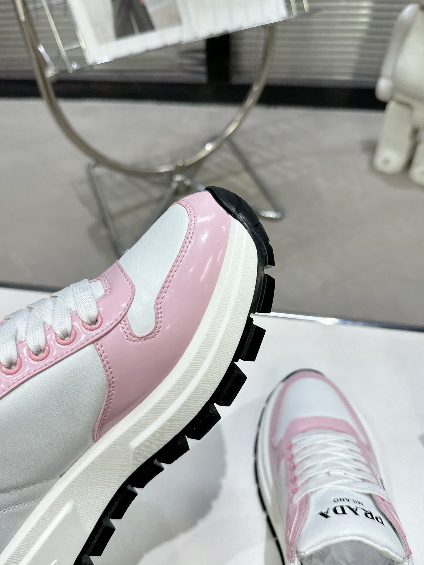 Prada Pink And White Chunky Platform Sneakers For Fashion