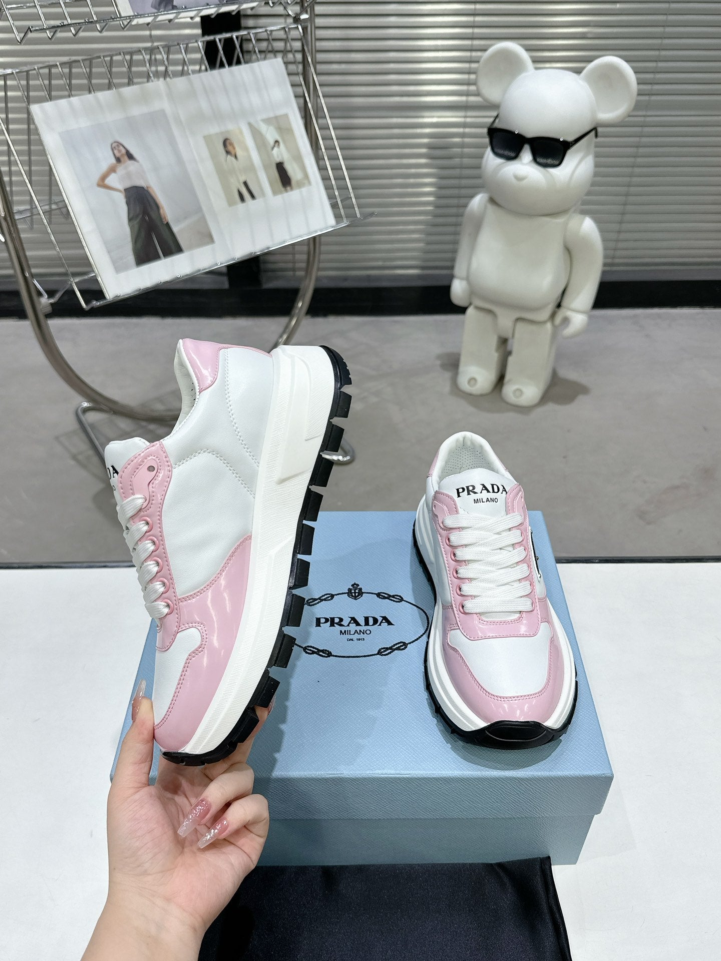 Prada Pink And White Chunky Platform Sneakers For Fashion
