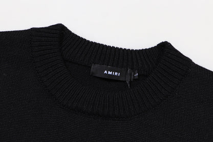 Amiri Men's Black Crew Neck Knitted Sweater With Artistic Brand Slogan