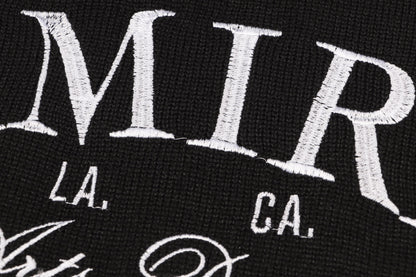 Amiri Men's Black Crew Neck Knitted Sweater With Artistic Brand Slogan