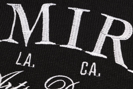 Amiri Men's Black Crew Neck Knitted Sweater With Artistic Brand Slogan