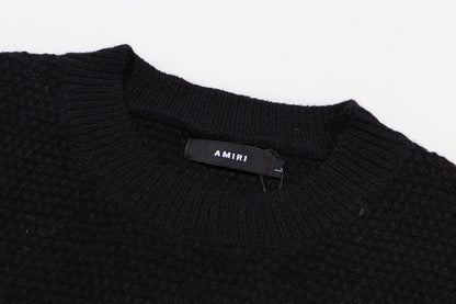 Amiri Men's Black Crew Neck Knitted Sweater With Intricate Lettering Design
