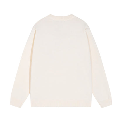 Amiri Men's Cream Crew Neck Knitted Sweater With Brand Slogan Print