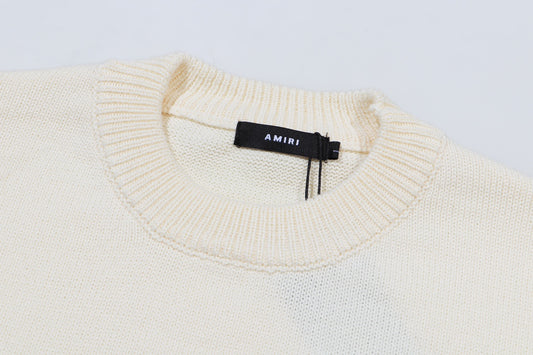Amiri Men's Cream Crew Neck Knitted Sweater With Brand Slogan Print