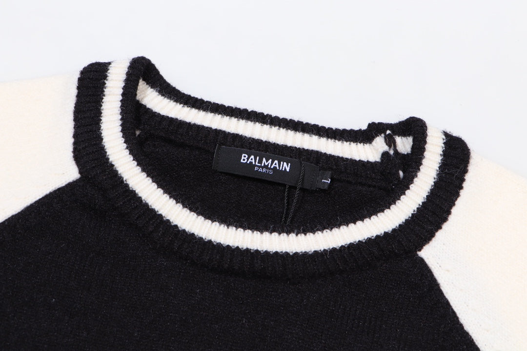 Balmain Black And White Crew Neck Sweater With Brand Logo