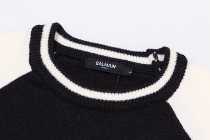 Balmain Black And White Crew Neck Sweater With Brand Logo