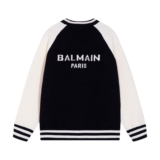 Balmain Black And White Crew Neck Sweater With Brand Logo