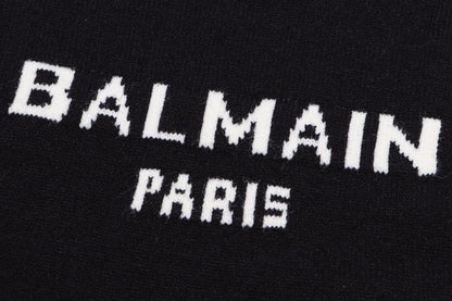 Balmain Black And White Crew Neck Sweater With Brand Logo