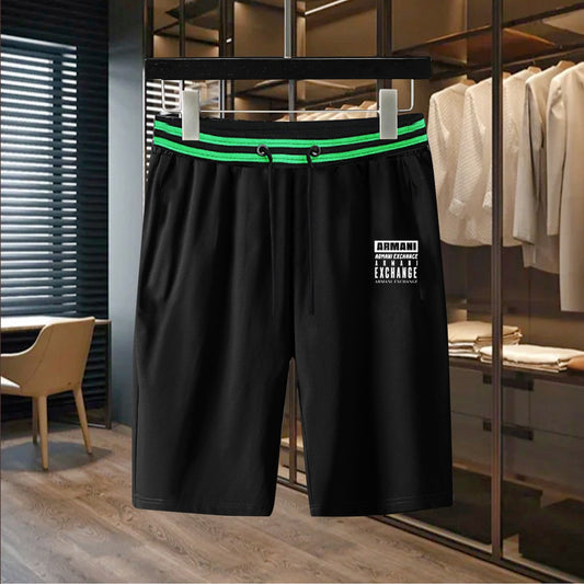 Armani Exchange Men's White T - Shirt And Black Shorts Set With Branding