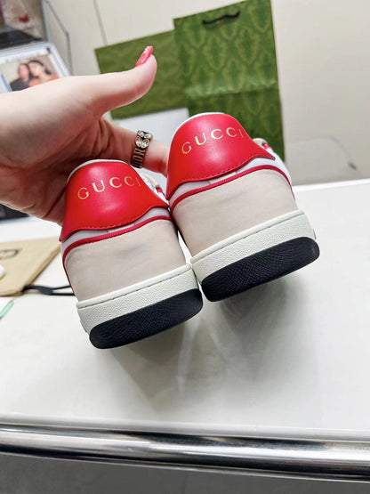 Gucci Screener Red White Leather Sneakers For Men And Women