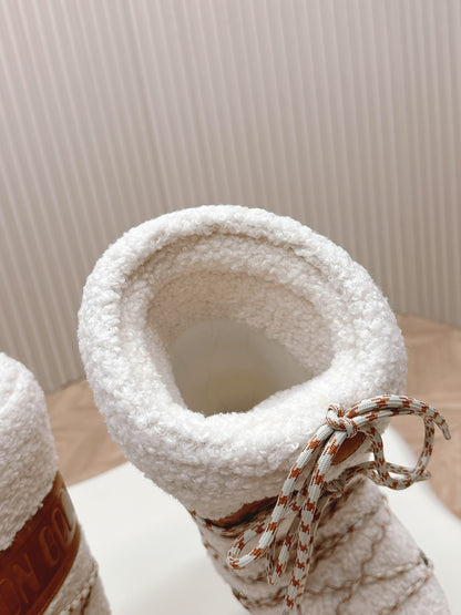 Moon Boot Style White And Brown Shearling Winter Boots For Warmth