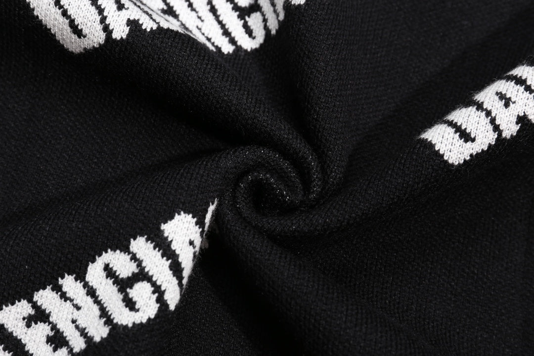 Balenciaga Black Crew Neck Sweater With All - Over Logo Print