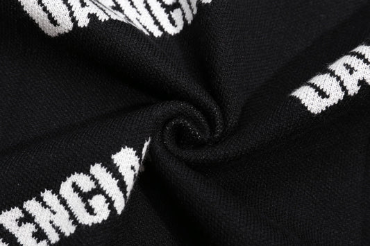 Balenciaga Black Crew Neck Sweater With All - Over Logo Print