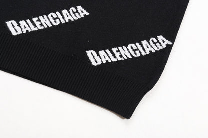 Balenciaga Black Crew Neck Sweater With All - Over Logo Print