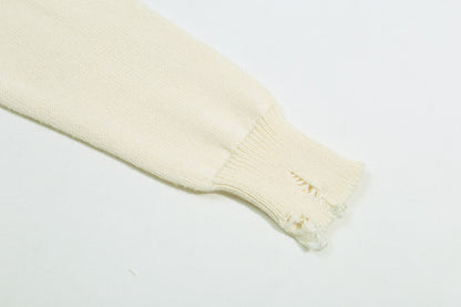 Amiri Men's Cream Crew Neck Knitted Sweater With Distressed Details