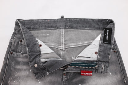 Men's Dsquared2 Distressed Grey Denim Jeans With Paint Splatter Details