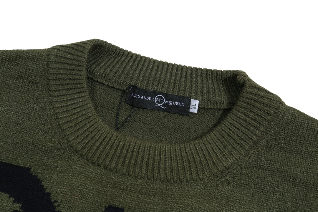 Alexander McQueen Olive Green Sweater With Black QUE Print