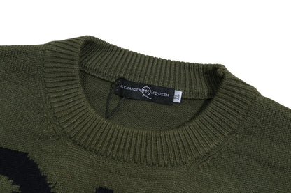 Alexander McQueen Olive Green Sweater With Black QUE Print