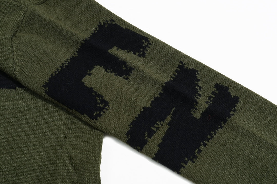 Alexander McQueen Olive Green Sweater With Black QUE Print