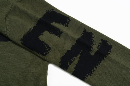 Alexander McQueen Olive Green Sweater With Black QUE Print